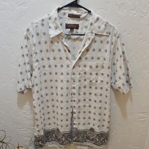 Tasso Elba Men's White and Brown Geometric Button Down Shirt